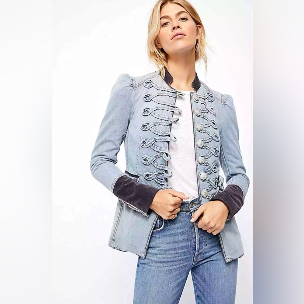 Free Peoplee Seamed & Structured Military Denim Jacket- size small